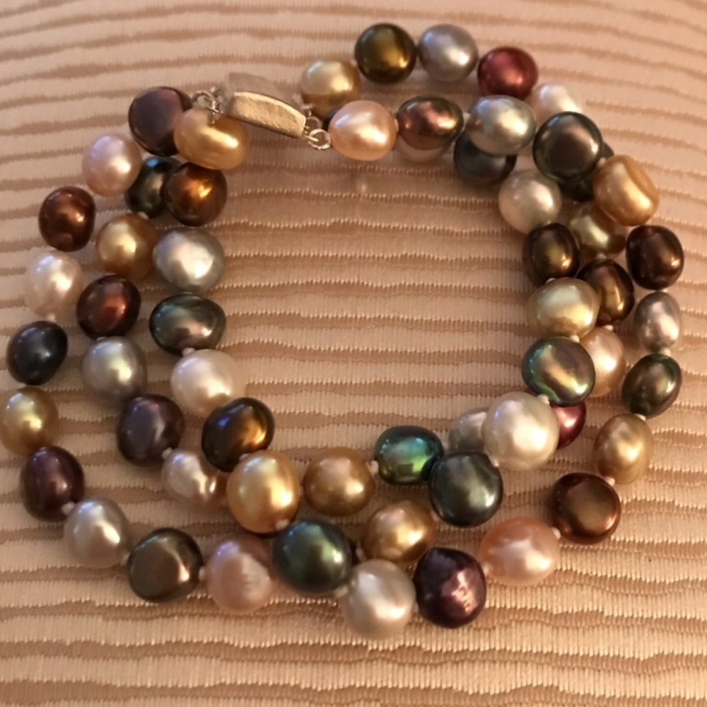 Multi-Strand Fresh Water Pearl & SS Bracelet